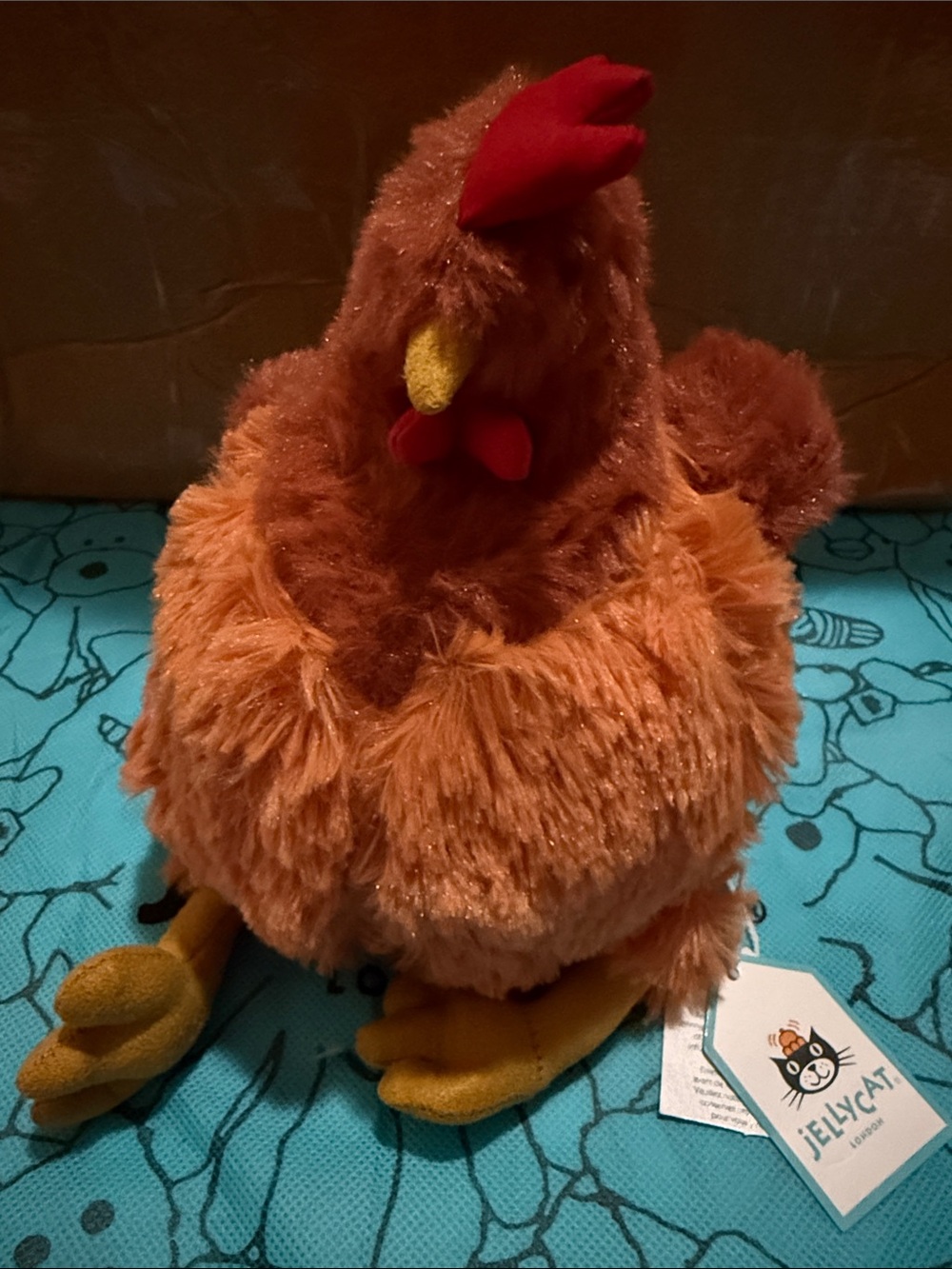 Jellycat Orange-Brown Fluffy Hen Plush with Red Comb